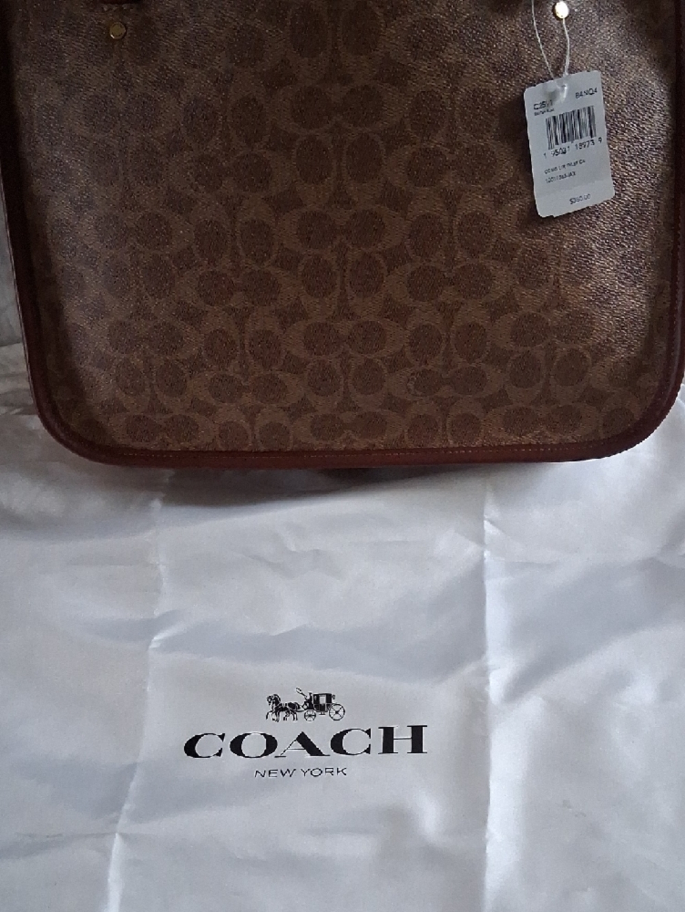 Coach Brown Signature Canvas Shoulder Tote with Leather Trim - Picture 2 of 11